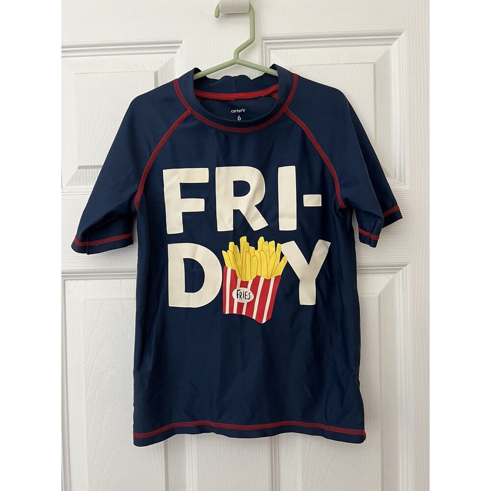 Carter’s Boys Rashguard Swim Shirt Size 6 Fri-Day Navy Blue Red